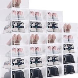 Secret Space 24 Pack X Large Shoe Organizer Storage Boxes for Closet, Modular Space Saving Shoe Boxes Clear Plastic Stackable Sneaker Containers Displ