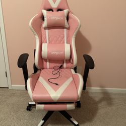 Pink Gaming Chair, Ergonomic Racing Computer Seat with Headrest and Lumbar Support, PU Leather High Back Height Adjustable Reclining Swivel Game Chair