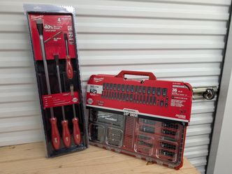 NEW Milwaukee PACKOUT 3/8" Socket Set & 4pc Pry Bar Bundle