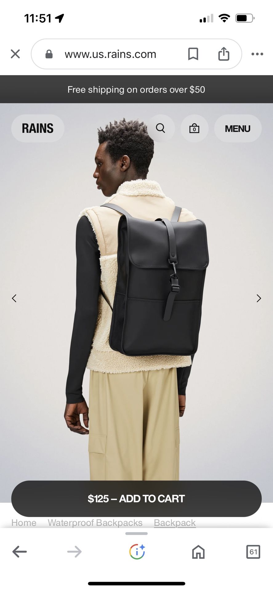 New With Tag RAINS Backpack ( Waterproof)