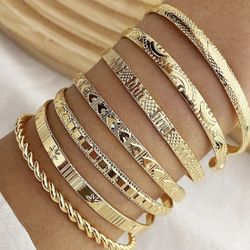 Gold Bangle Bracelets For Women, 14k Gold Plated Multi Layer Stackable Cuff Bracelet Set, Trendy Elegance Charms Non Tarnish Minimalist Textured Boho 