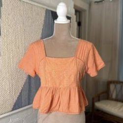 Midnight Sky Cropped Eyelet Orange Medium 
