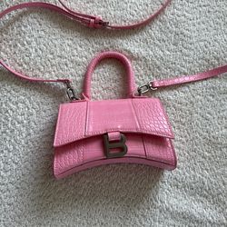 Balenciaga Hourglass Top Handle Bag (Pink Croc Embossed)