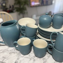 Dish Set. Plates, Bowls, Mugs and coffee set up. 