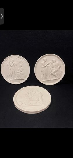 Vintage Royal Copenhagen  Neoclassical Bisque Porcelain Plates Midcentury Wall Decor Set of 3. Beautiful set of decorative plates are in very good con