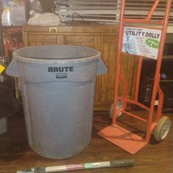 Tool Lot Brute Garbage Can, U-Haul Heavy Duty Dolly, Wooster Gt Convertible Painter Poll 3-6 Ft , Purdy Paint Brush.