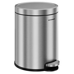 SONGMICS LTB016EZ01 Trash Can with Lid, 1.6 gal (6 L), Foot Type, Stylish Dust Bin, Stainless Steel,