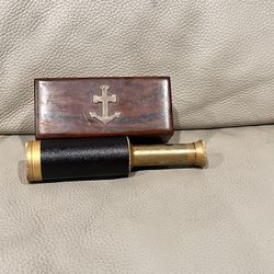 Nautical Brass Telescope with Wooden Anchor Box
