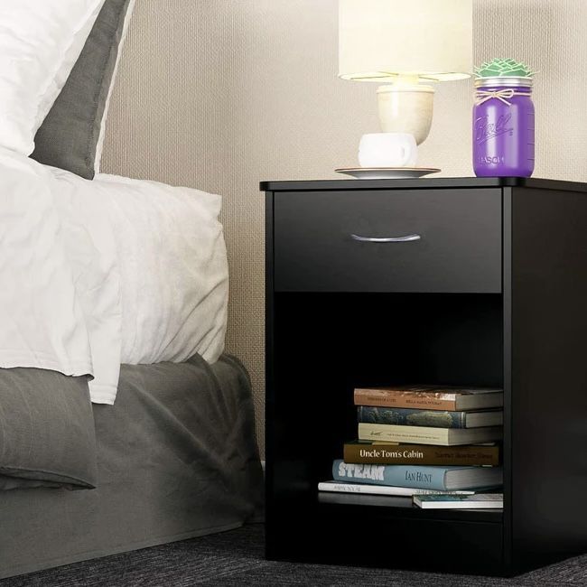 New Set of Night Stands End Table with Drawer Open Storage Shelf Nightstand Tables Chest for Bedroom
