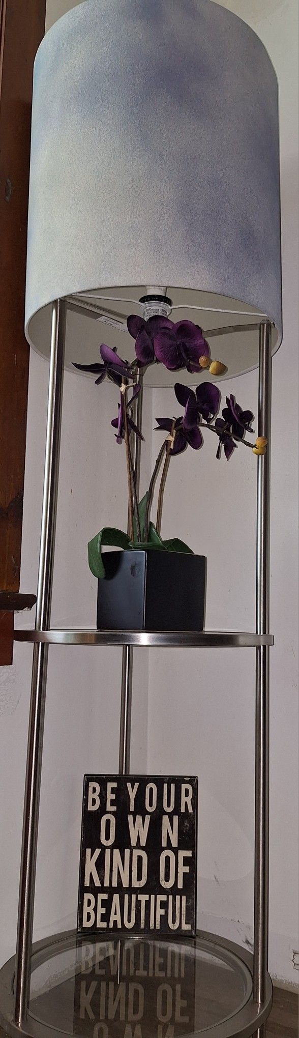 Chrome Floor Lamp With 2 Glass Shelves