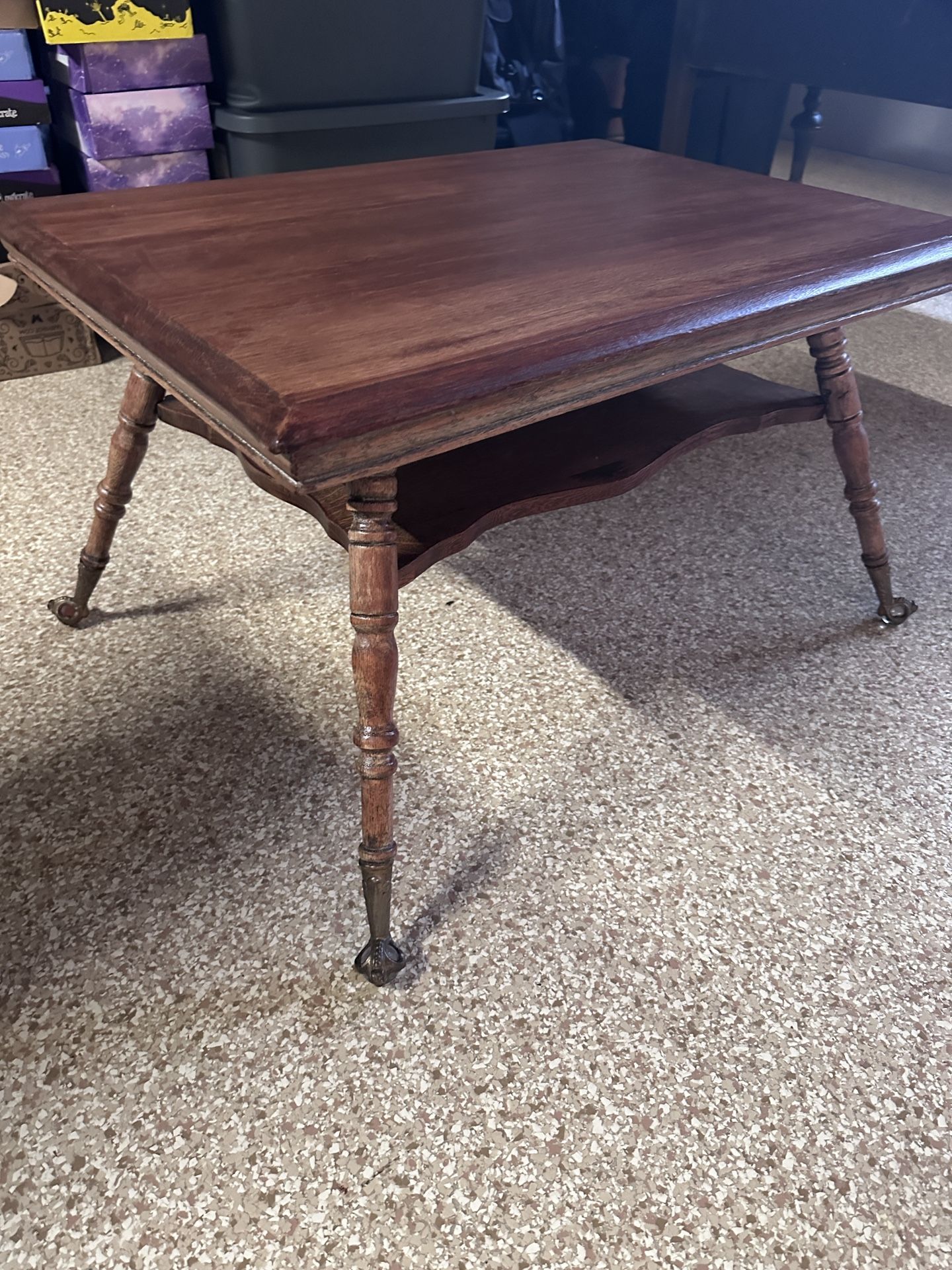 Antique Oak Coffee Table With Clawed Marble Feet
