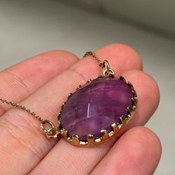 Sheila Fajl Handmade Gold Plated Oval Amethyst Gemstone Pendant Necklace