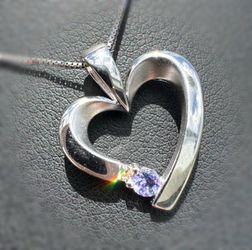 Jewelry 14k white gold natural diamond purpurite stone 0.35CTW. Heart necklace chain 18.00" 1.00mm width