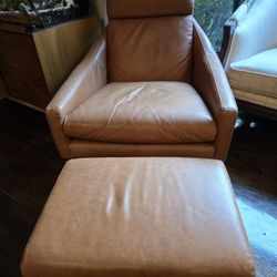 West Elm Austin Leather Swivel Chair and Ottoman