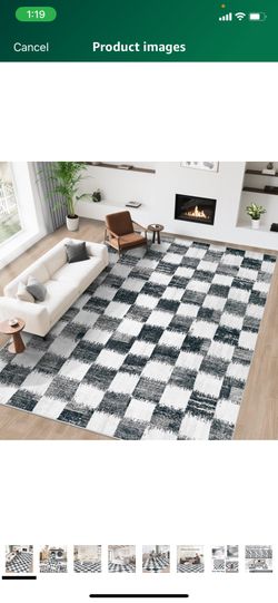 Checkered 9x12 Area Rug, Black and White Washable Large Area Rug Soft Non Slip Kids Rug Neutral Modern Geometric Carpet for Living Room Bedroom Nurser