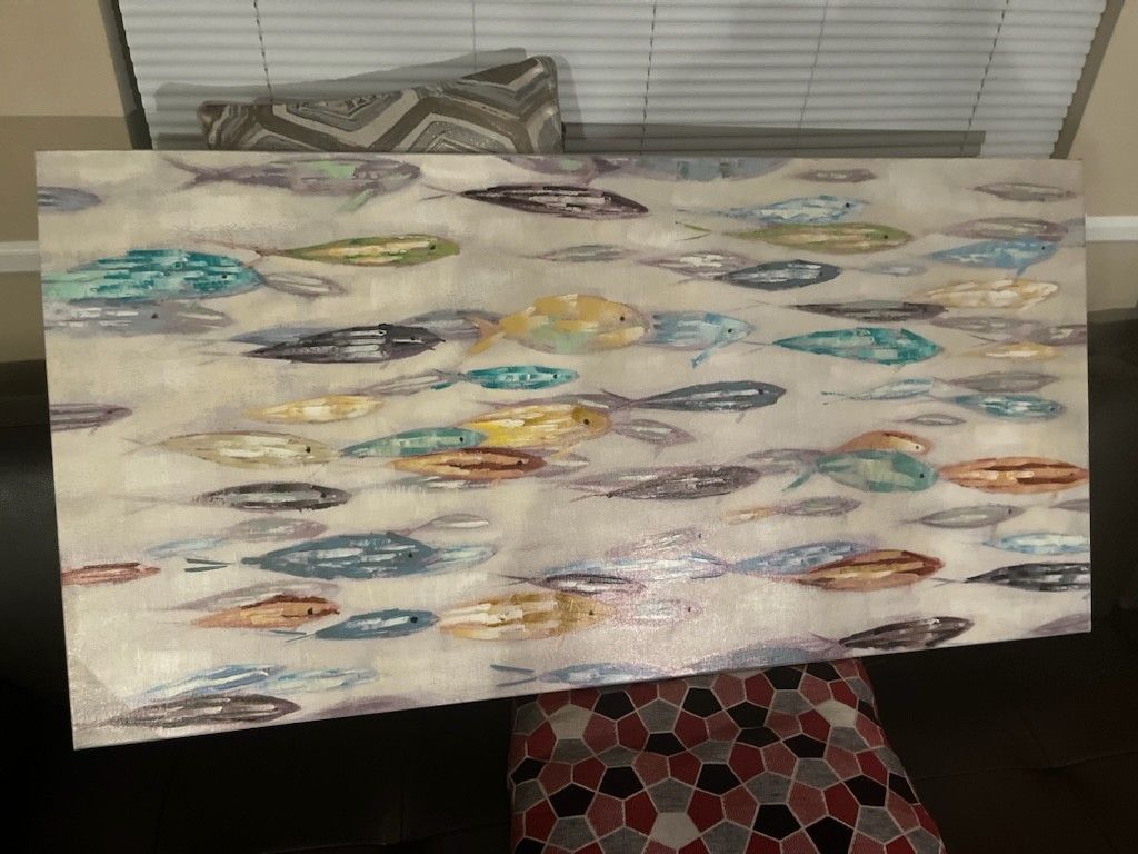 Style craft Hand Embellished Directional Angel School of Fish Canvas Art