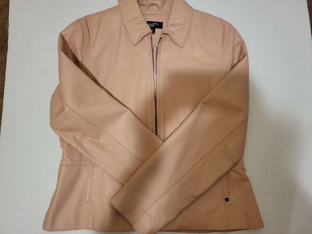 Black Rivet Pink/Mauve Leather Jacket, Large