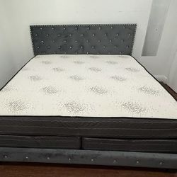 NEW BED FRAME QUEEN SIZE WITH MATTRESS AND BOX SPRING