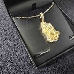 Shaquille O Neal Men S Simulated Diamond Yellow Gold Plated Sterling Silver Praying Hands Necklace  24  Chain