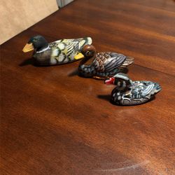 Vintage Duck Decoy Lot Of 3 Hand Carved And Painted 
