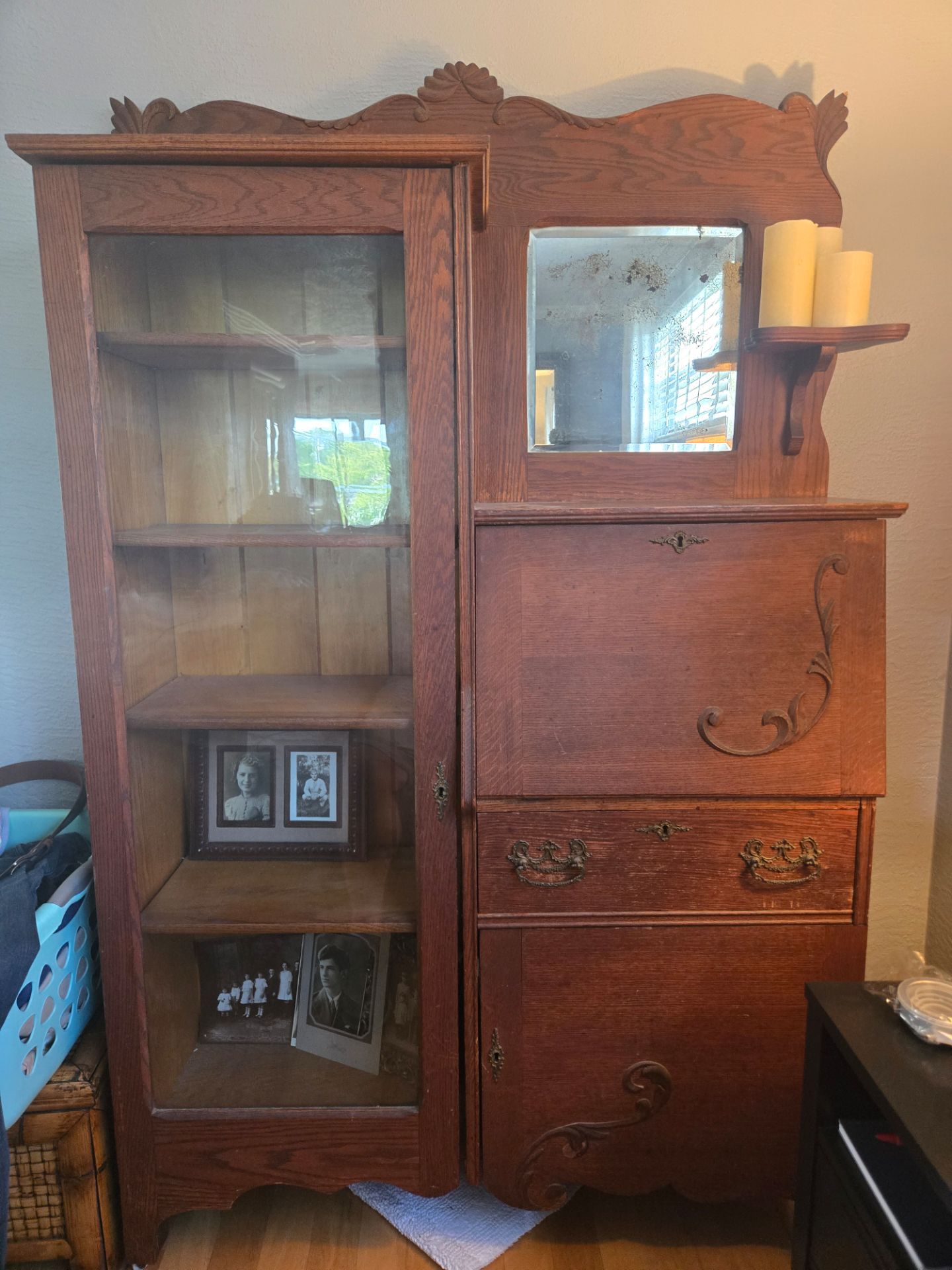 antique oak side by side secretary desk-orginal finish