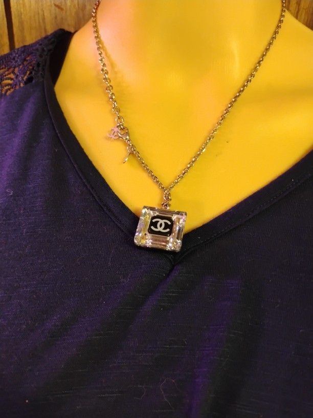 Lucite CC Square Charm Necklace