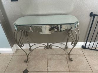 Mirrored Console Table with Metal Base