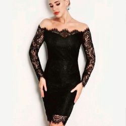  Off Shoulder Black Dreess For Women US Size L