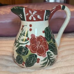 2003 Julie Ueland Pottery Stoneware Pitcher Jug Carafe Floral Pattern Enesco VTG