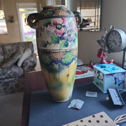 $175..Vintage Hand-painted 15-in Vase. We Have A Set.