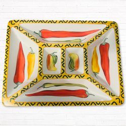 Ceramic Divided Serving Chili Pepper Tray