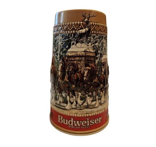 1987 Budweiser "C" series Christmas Clydesdales Holiday Collector Beer Stein Mug