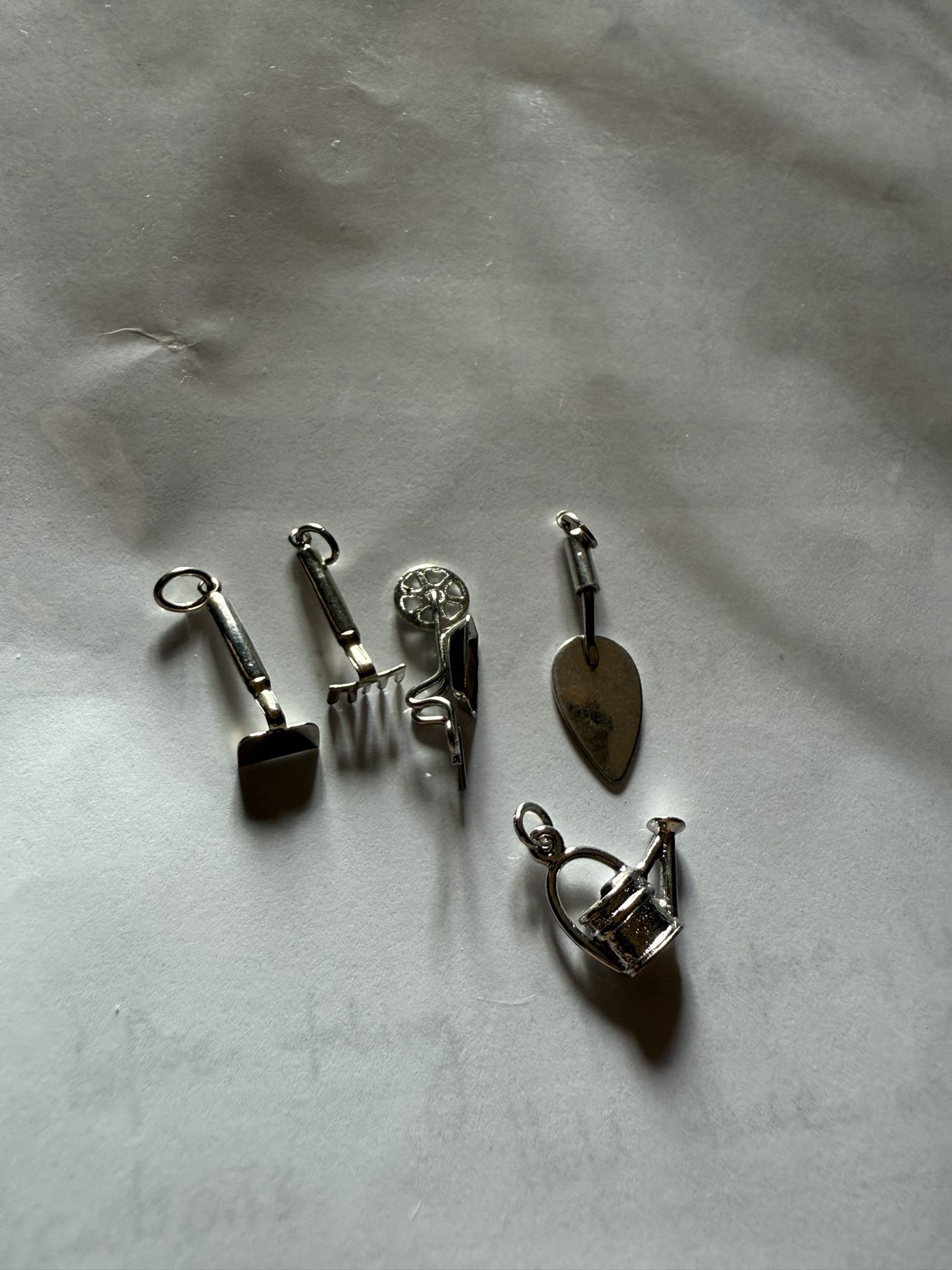 Silver 925 Charms Set Of 5 Gardening Tools