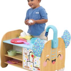 New in box  Foody Friends: Cooking Fun Elephant Wooden Toddler Activity Center and Play Kitchen with 23 Accessories