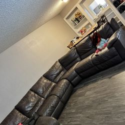 Brown Real Leather L Sectional 