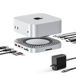 RayCue 40G Mac mini M4 Dock & Stand with 8T NVMe SSD Enclosure,2X USB-A 3.2 10Gbps, USB-C 3.2 10Gbps, SD/TF 4.0, 65W Power,8K DP Video Interface, 3.5m