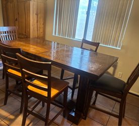 Dark Wood Dining Table + 5 Chairs