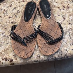 Womens Black Strap Flat Shoes Guess Size 9-10