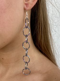 Beaded Earrings Silver Gray Long Hoops