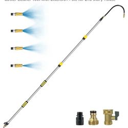 Buyplus 12FT Telescopic Gutter Cleaning Tools from the Ground, Long Reach Gutter Cleaner Wand with Hose Attachment, Rain Gutter Cleaner Tool with Exte