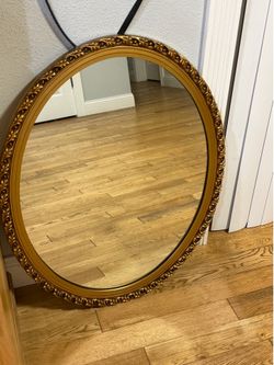 Vintage Gold Gilt Oval Mirror Vintage Hard Plastic Gold Frame Large Framed Oval