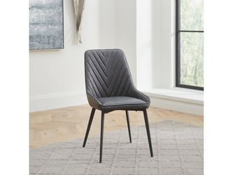 Lucia Upholstered Dining Chair in Charcoal Synthetic Leather and Black Metal (Set of 2)