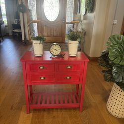 Farmhouse Red Sideboard with (4) Drawer and Slated Shelf