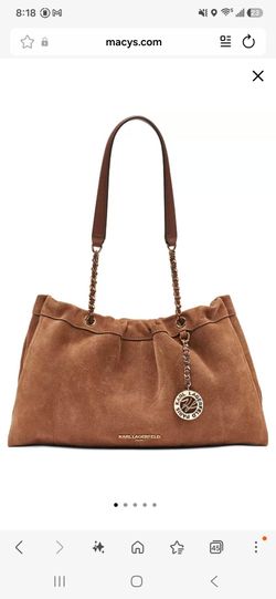 Karl Lagerfeld Paris Amandine Medium Suede Shoulder Bag in Cognac