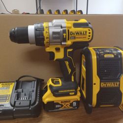 Dewalt Flex Advantage 3 Speed Hammer Drill With 5.0ah Battery And Charger And Bluetooth Speaker