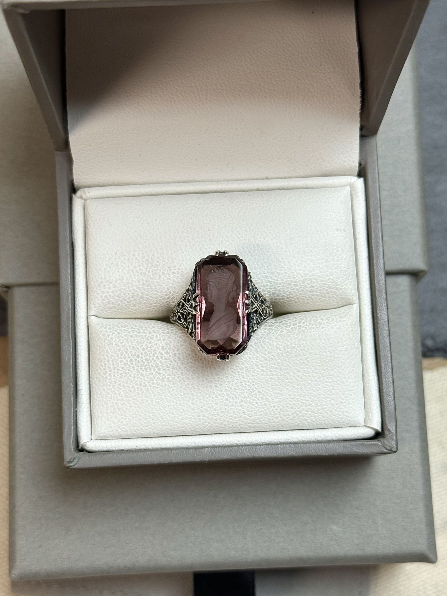 Sterling Silver Filigree Intaglio Purple Stone Ring