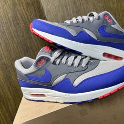 NIKE / Air Max 1 ESSENTIAL “Ultra Marine” shoe kicks / SIZE: Men's 12 / Like New w/ Box! Worn 1x / UltraMarine Solar Red & Medium Grey