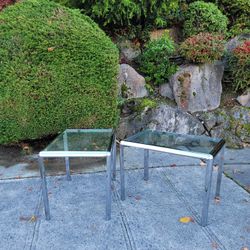 Vintage Mod Chrome And Glass End Tables