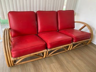 1940 Vintage Heywood Wakefield Bamboo Rattan Tiki Rockabilly Living Room Dining Set