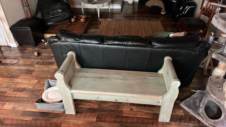 Light green bench with storage